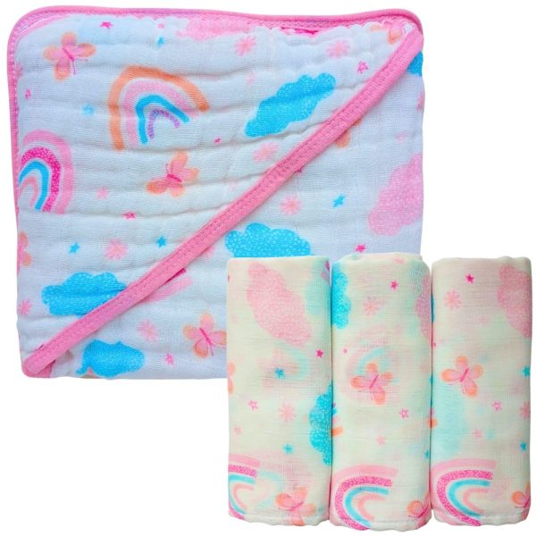 Toalha Bebê Soft com Capuz + Fralda de Ombro Estampada