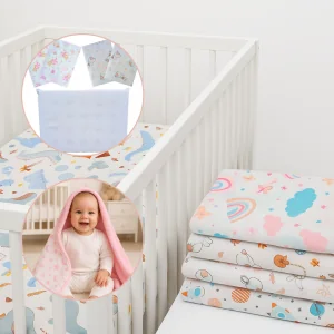 Kit Enxoval Completo 8 Peças 100% Algodão – Lençol Berço Padrão Americano com Elástico + Travesseiro Antissufocante + Fronhas + Manta